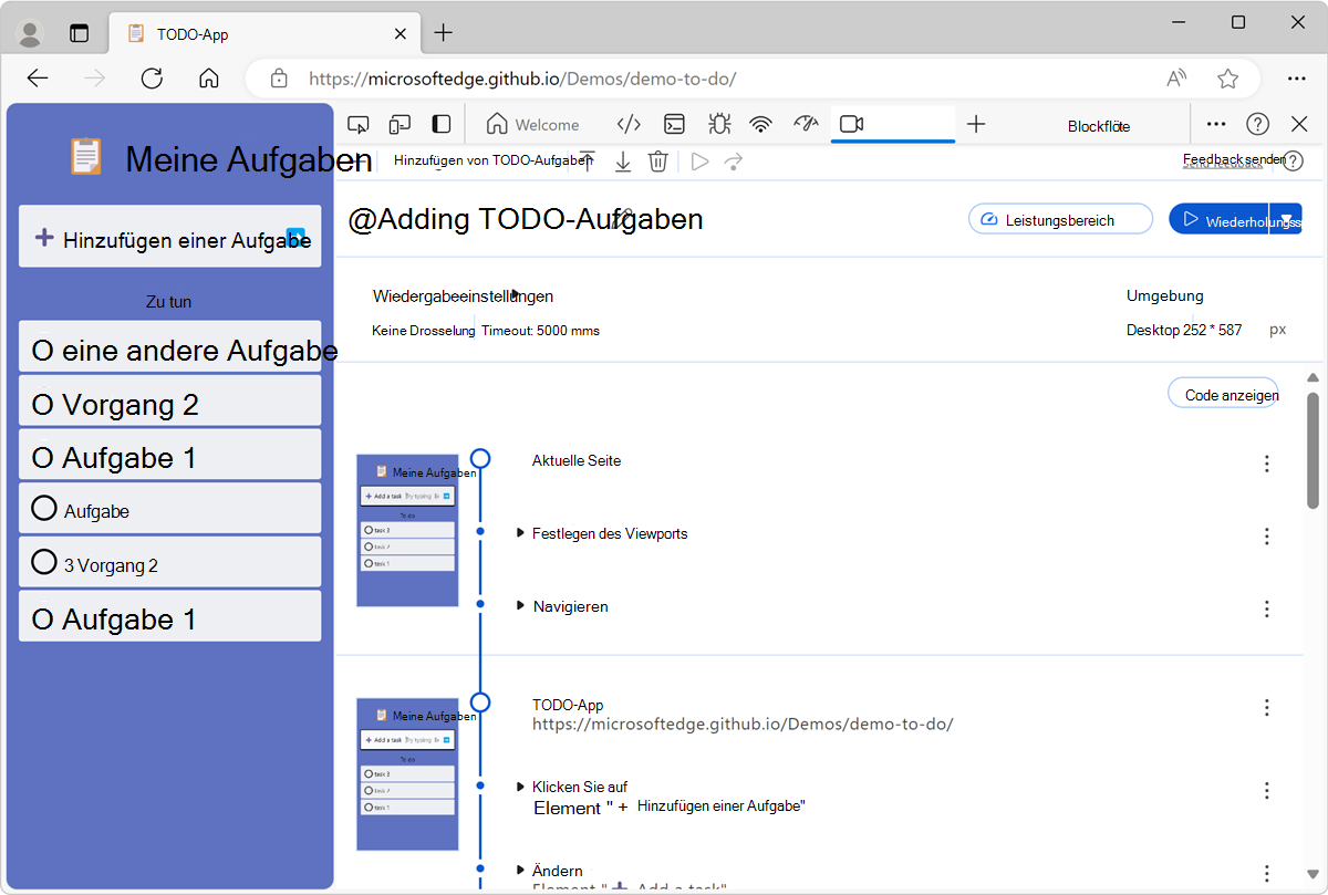 Die fertige Aufzeichnung und die Wiedergabeschaltfläche