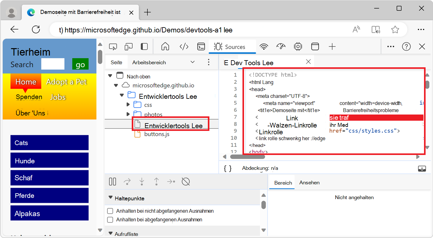 Anzeigen einer Ressourcendatei im Editor des Quellentools