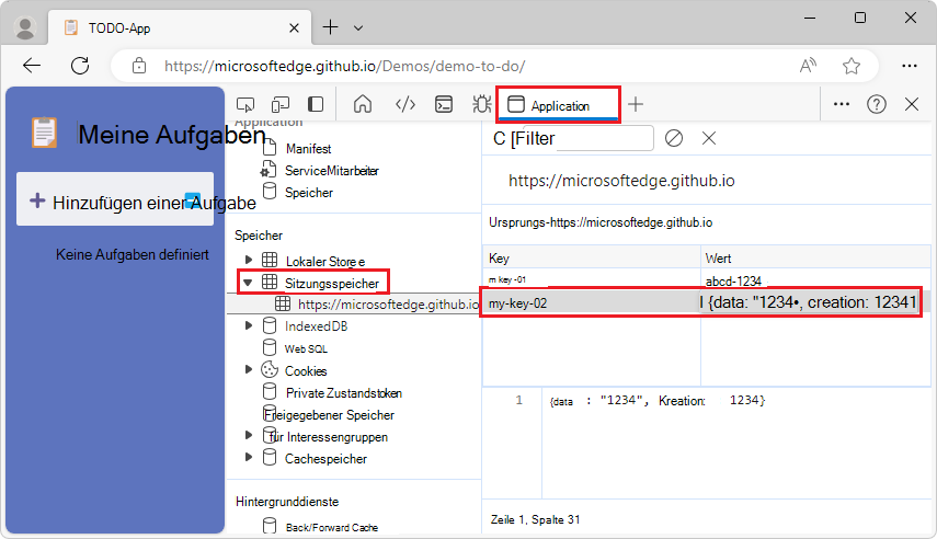 Bearbeiten eines SessionStorage-Schlüssels