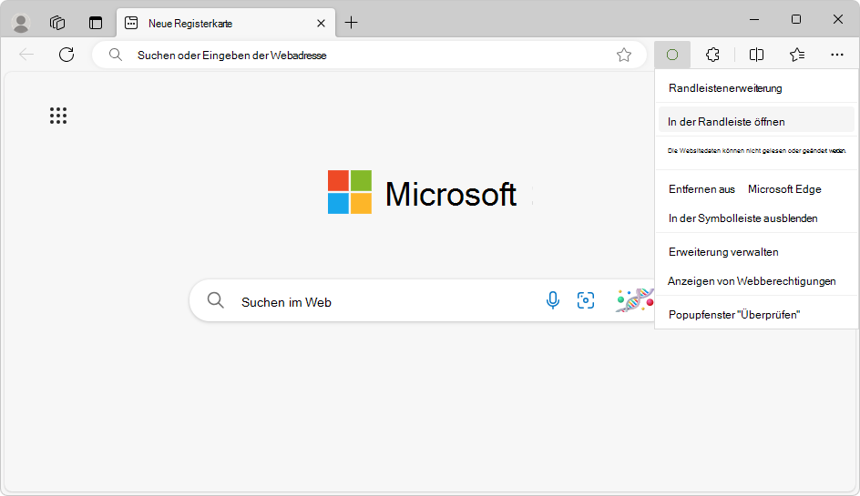 Klicken mit der rechten Maustaste auf die Verknüpfung auf der Symbolleiste, um die Erweiterung zu öffnen