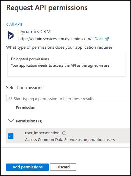 Fügen Sie die Benutzer-Identitätswechsel delegierte Berechtigung hinzu