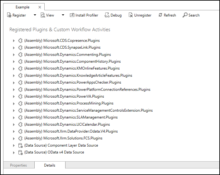 Zeigen Sie vorhandene Plug-Ins und benutzerdefinierte Workflowaktivitäten an.