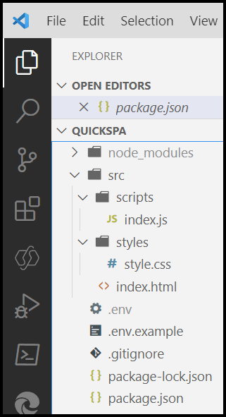 Zeigt das Quickspa-Projekt an, nachdem Dateien hinzugefügt wurden.