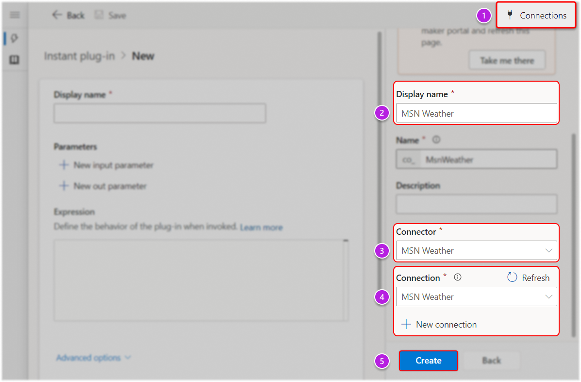 Erstellen Sie eine Verbindungsreferenz in der App über den Bereich „Verbindungsreferenzen“ auf der rechten Seite