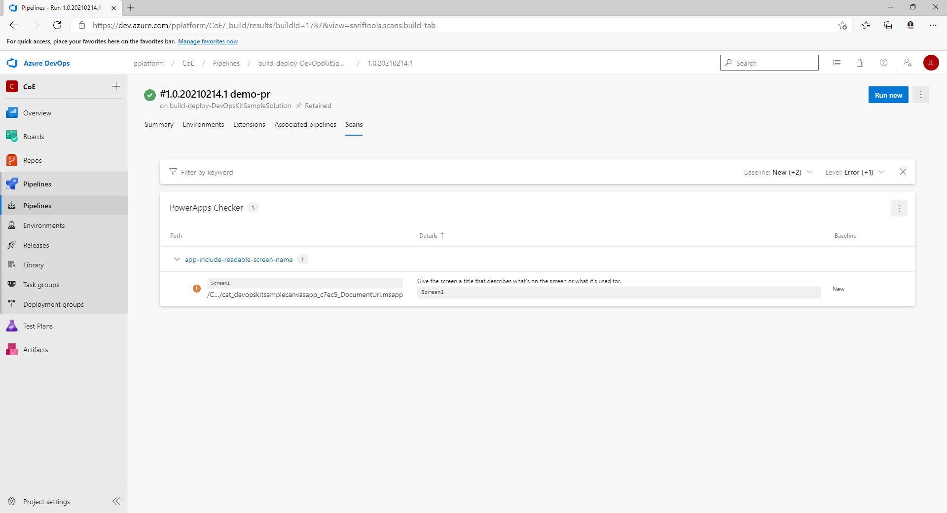 Screenshot der Registerkarte 