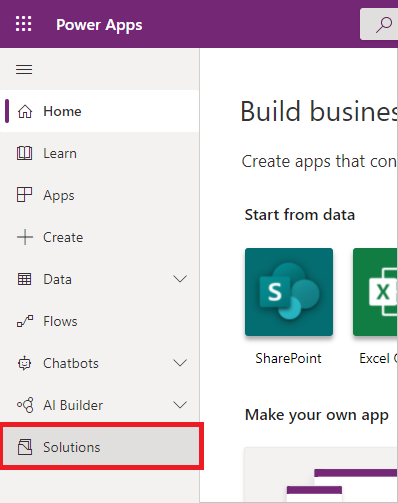 Screenshot: linke Navigationsleiste mit hervorgehobener Option „Lösungen“