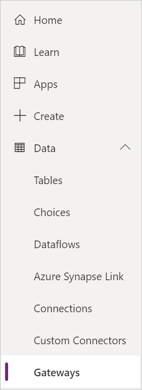 Screenshot von Gateways in der linken Navigationsleiste.