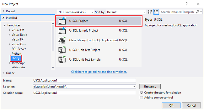 neues Visual Studio-Projekt für U-SQL