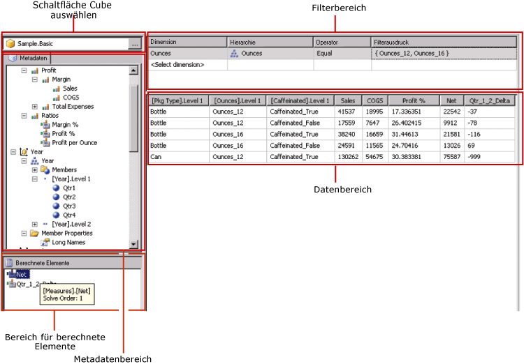 Abfrage-Designer für Hyperion Essbase-Datenquelle