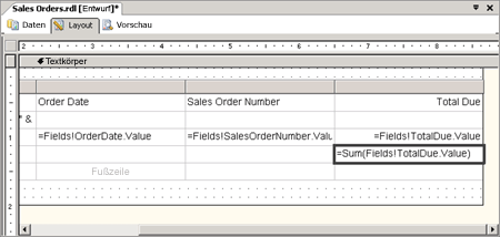 Teilergebnisausdruck in Tabellendatenbereich