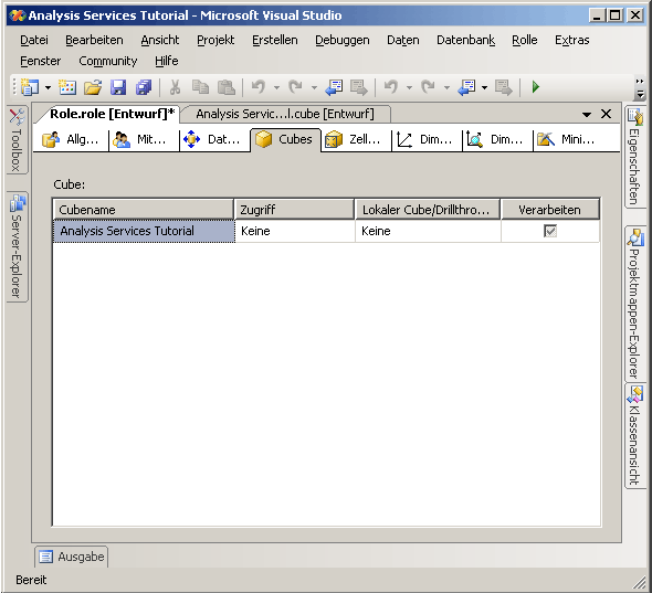 Registerkarte 'Cubes' des Rollen-Designers