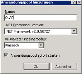 Screenshot des Dialogfelds "Anwendungspool hinzufügen"
