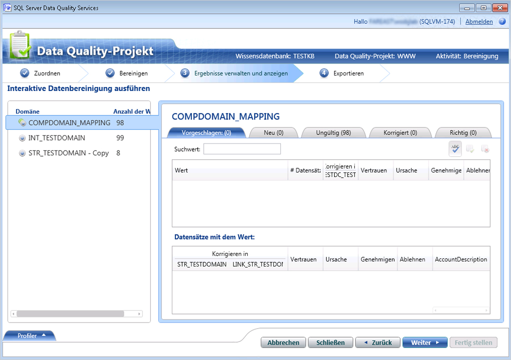 Bereinigen unter Verwendung des Reference Data Service