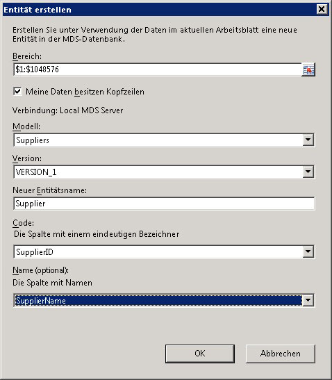 Entität erstellen (Dialogfeld)