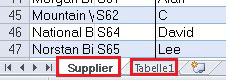 Excel – Registerkarten für Lieferanten und Tabelle1