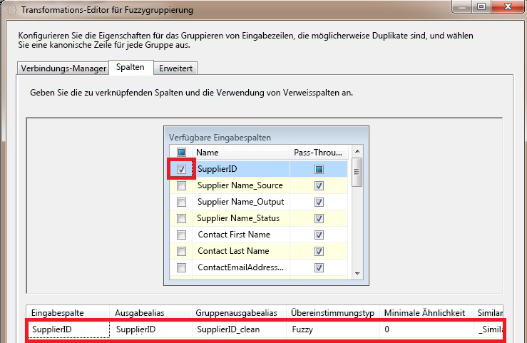 Transformations-Editor für Fuzzygruppierung
