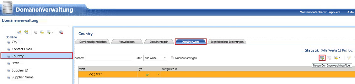 Neuen Domänenwert hinzufügen – Symbolleistenschaltfläche