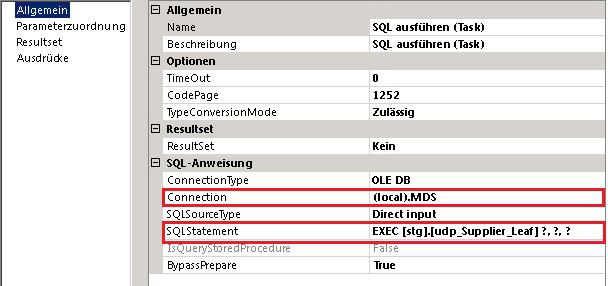 Editor für den Task "SQL ausführen" (Dialogfeld) – Allgemeine Einstellungen
