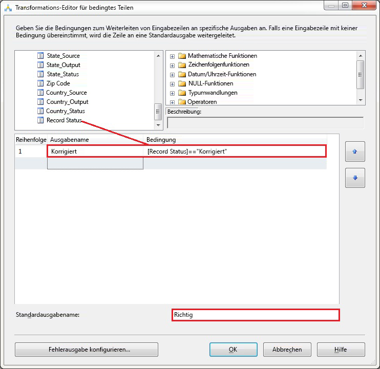 Transformations-Editor für bedingtes Teilen