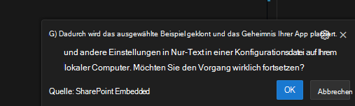 Hinweis zu Nur-Text-Geheimnissen der Beispiel-App