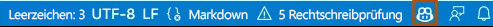 Screenshot des Statussymbols für GitHub Copilot in Visual Studio Code Nachdem GitHub Copilot aktiviert wurde, entspricht die Hintergrundfarbe der Farbe der Statusleiste.