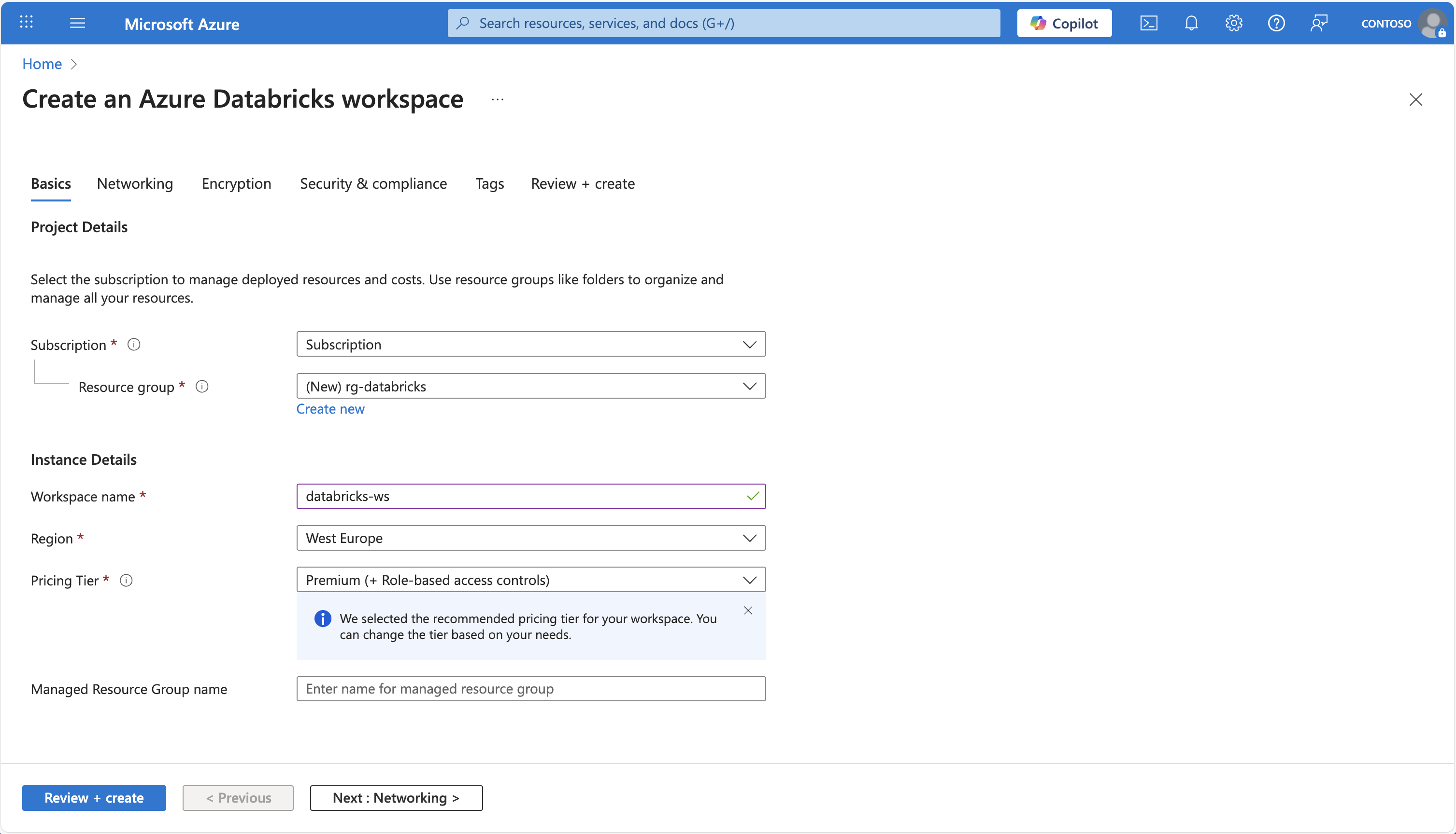 Screenshot von Azure Databricks im Azure-Portal.