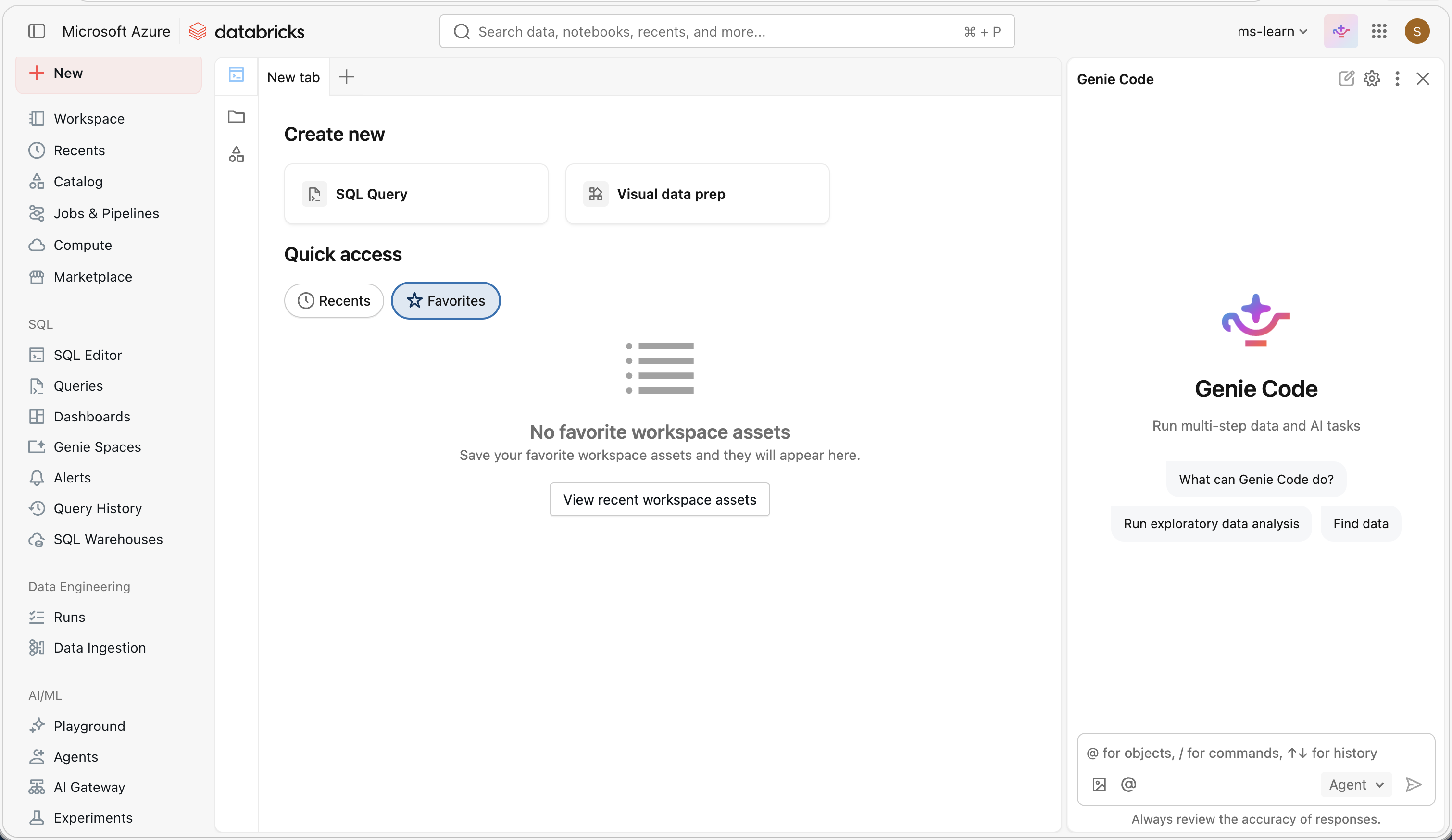 Screenshot von Genie Code in Azure Databricks.
