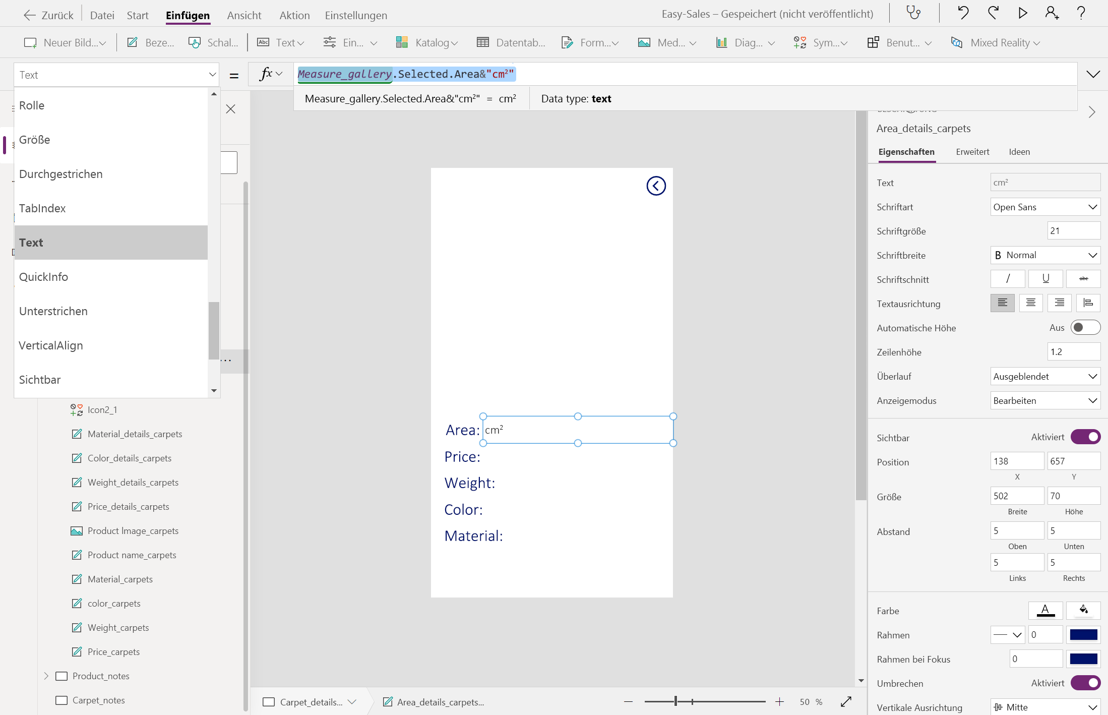 Screenshot der Flächenberechnung.