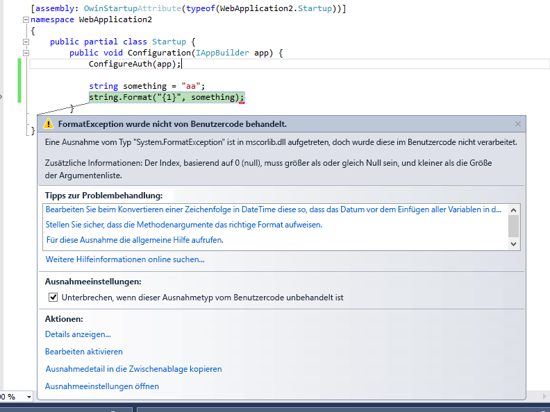 Unterbrechungen bei vom Benutzer nicht behandelten Ausnahmen