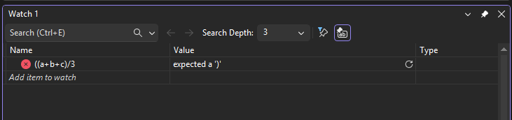 Screenshot eines Fehlers im Überwachungsfenster.