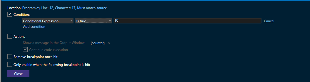 Screenshot der Anzahl der bedingten Ausdrücke.