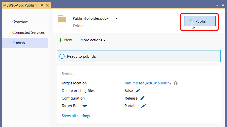 Screenshot: Zusammenfassungsseite zur Veröffentlichung in einen Ordner.