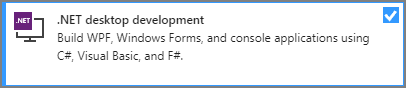 Screenshot, der die Arbeitsauslastung der dot NET-Desktopentwicklung in Visual Studio Installer zeigt.