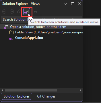 Screenshot eines C#-Projekts in Git, das im Projektmappen-Explorer geöffnet ist.