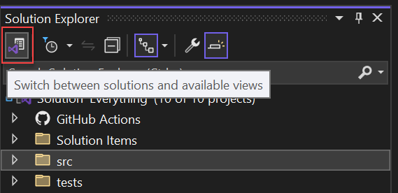 Screenshot eines C#-Projekts in Git, das im Projektmappen-Explorer geöffnet ist
