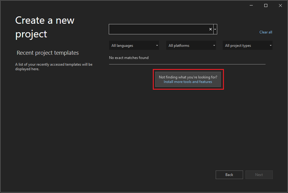 Screenshot des Fensters 'Neues Projekt erstellen' in Visual Studio 2022, wobei der Link 