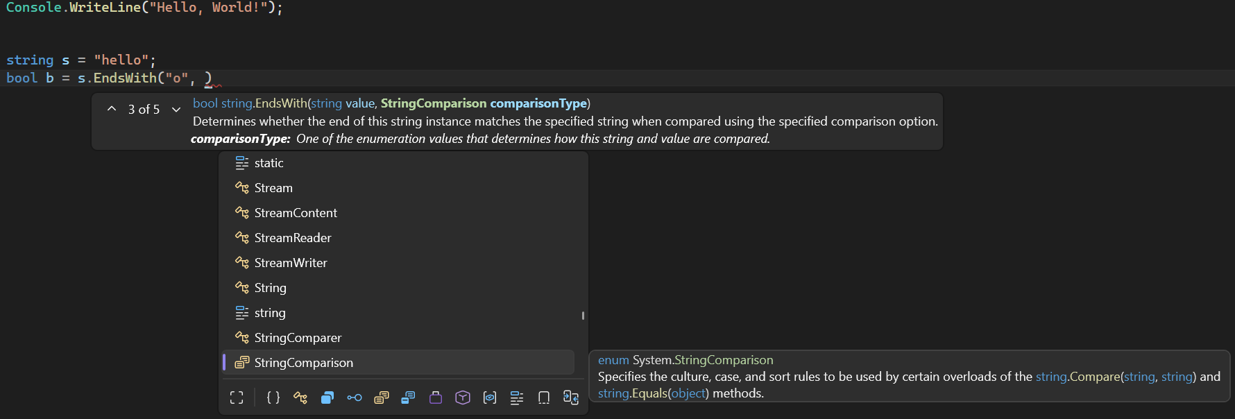 Screenshot des IntelliSense-Features 
