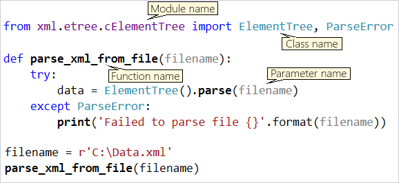Screenshot der Code- und Syntaxfarbe im Visual Studio-Editor.