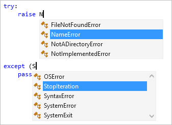 Screenshot, der den Abschluss eines Ausnahmeprozesses im Visual Studio-Editor zeigt.