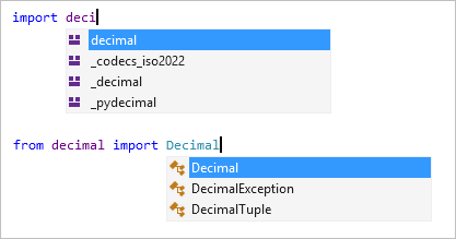 Screenshot, der den Importvorgang und den Importabschluss im Visual Studio-Editor zeigt.