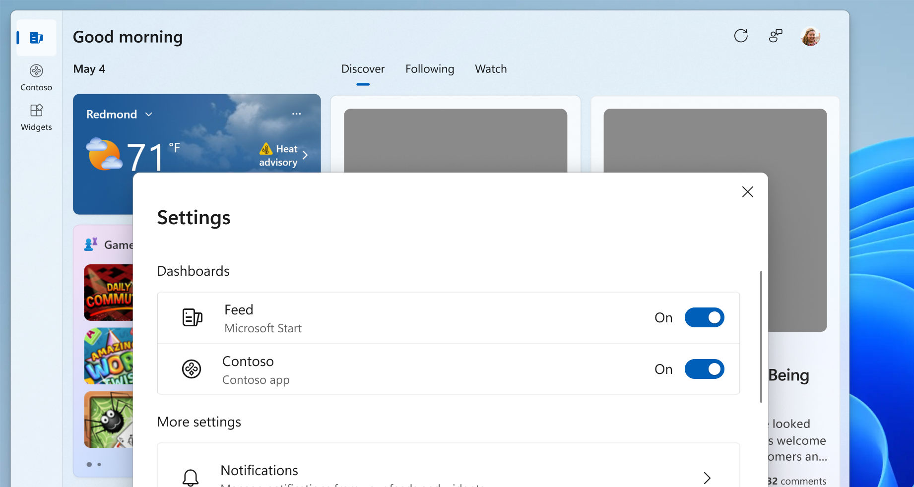 Screenshot der Option zum Ausblenden des Dashboardpanels in den Widgets Board-Einstellungen