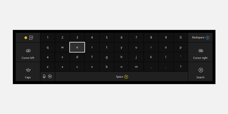Screenshot der Xbox One Bildschirmtastatur.