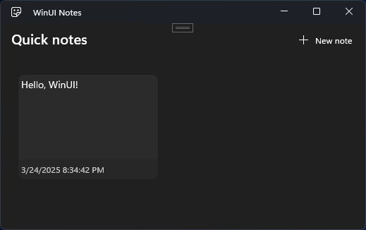Die Ui der Notizen-App mit dunklem Hintergrund und dunkler Notizvorlage.