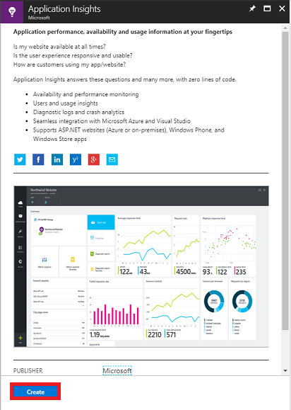 Screenshot des Application Insights-Bildschirms mit hervorgehobener Option 