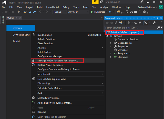 Screenshot: Geöffnete Projektmappe mit hervorgehobener Option 