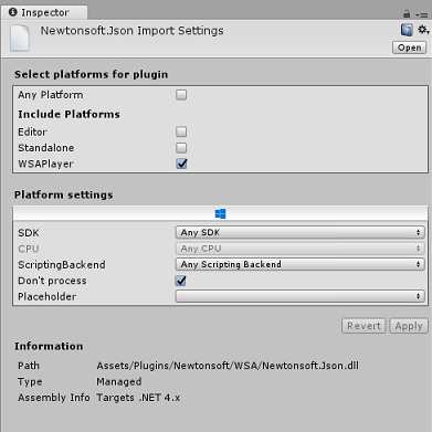 Screenshot: Richtige Auswahl für das Newtonsoft-Plug-In im WSA-Ordner