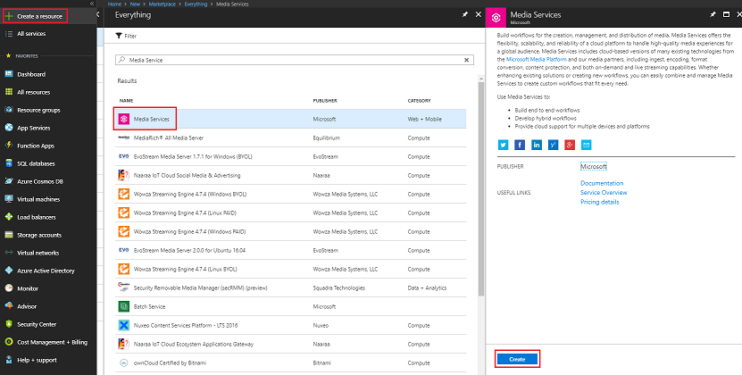 Screenshot des Azure-Portals. Die Schaltfläche Erstellen ist hervorgehoben.