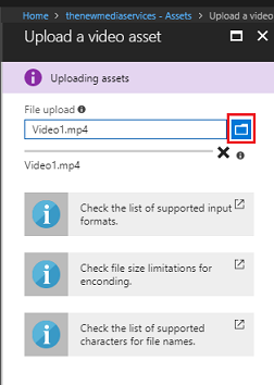 Screenshot der Seite zum Hochladen eines Videomedienobjekts.