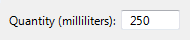 Screenshot des Textfelds mit Millilitern als Einheit 
