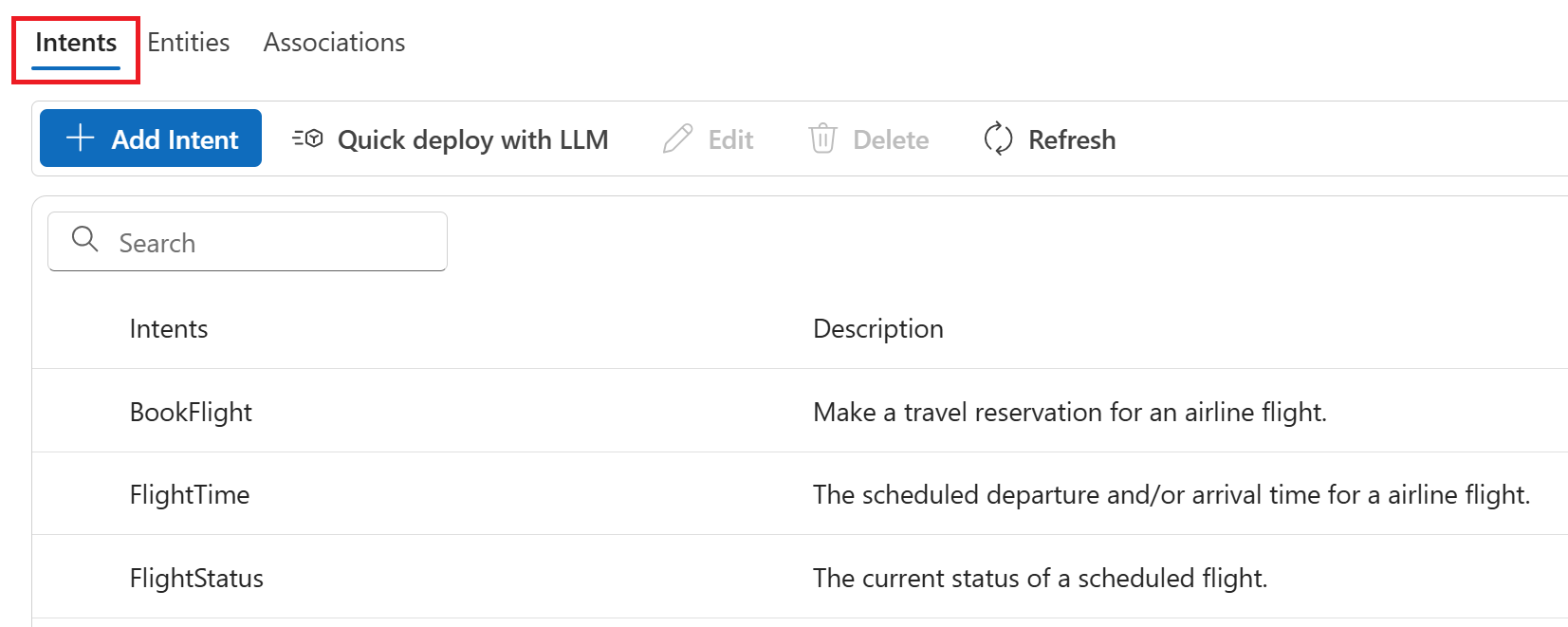 Screenshot of the Add Intent fields.